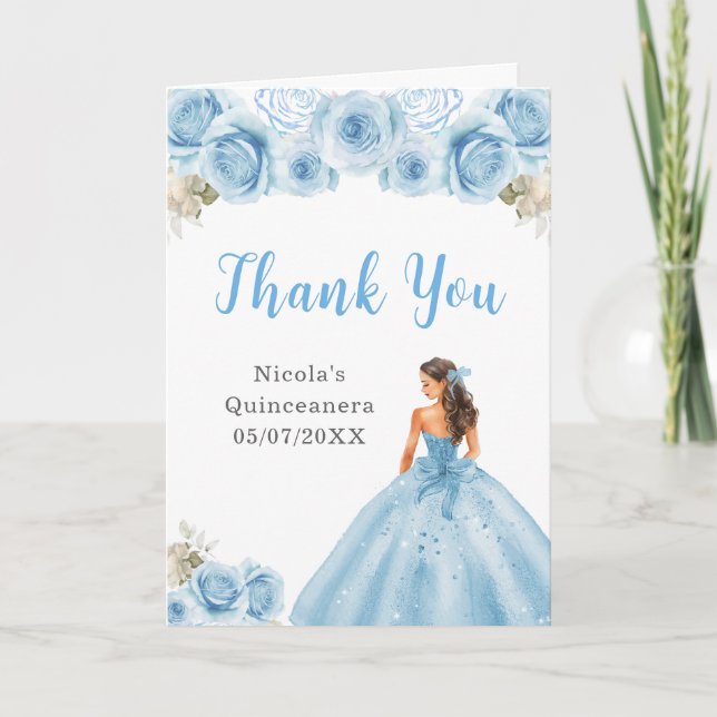 Princess in Blue Dress Quinceanera Thank You Dankeskarte (Vorderseite)