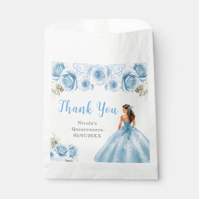 Princess in Blue Dress Quinceanera Vielen Dank Geschenktütchen (Vorderseite)