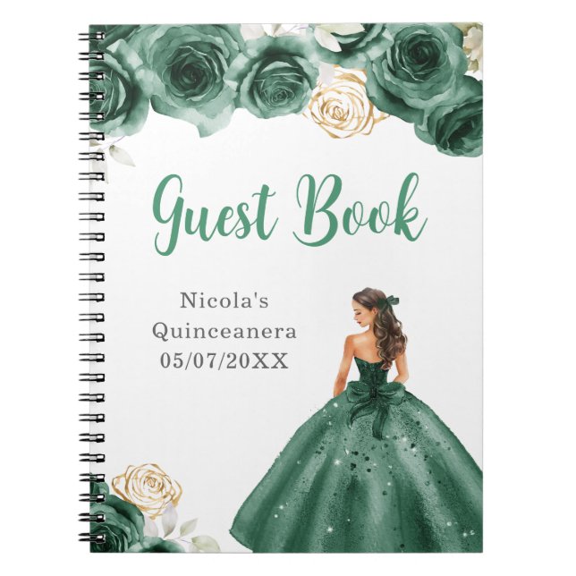 Princess in Green Dress Quinceanera Gästebuch Notizblock (Vorderseite)