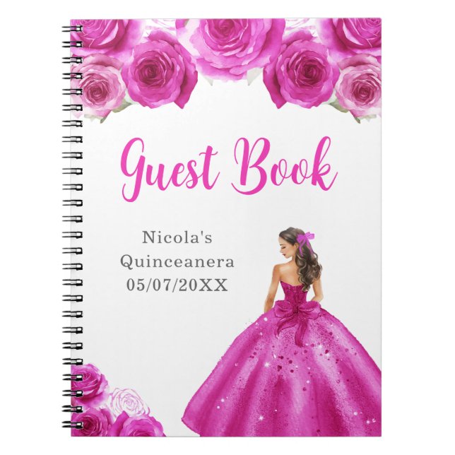 Princess in Hot Pink Dress Quinceanera Gästebuch Notizblock (Vorderseite)