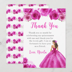 Princess in Hot Pink Dress Quinceanera Vielen Dank Dankeskarte