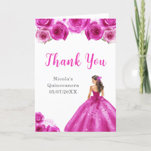 Princess in Hot Pink Dress Quinceanera Vielen Dank Dankeskarte