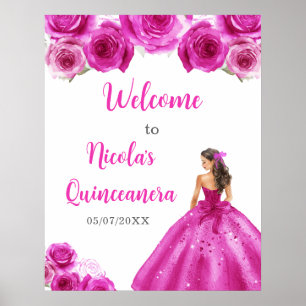 Princess in Hot Pink Dress Quinceanera Willkommen Poster