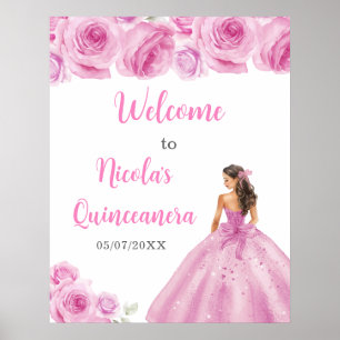 Princess in Light Pink Dress Quinceanera Willkomme Poster