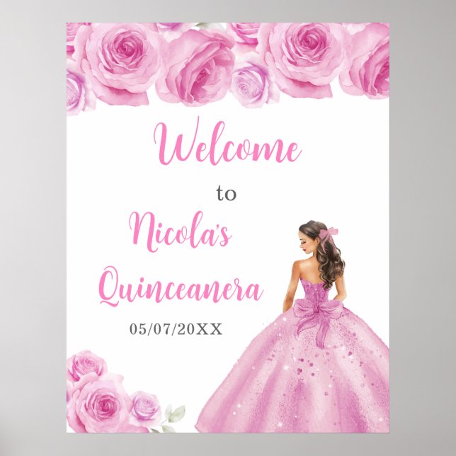 Princess in Light Pink Dress Quinceanera Willkomme Poster (Vorne)