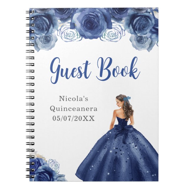 Princess in Navy Blue Quinceanera Gästebuch Notizblock (Vorderseite)