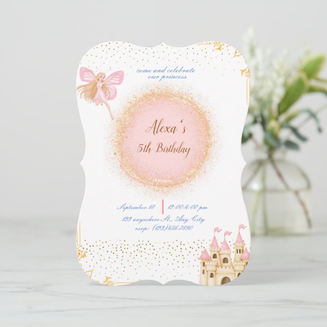 Princess in Prink Birthday Einladung (Stehend Vorderseite)