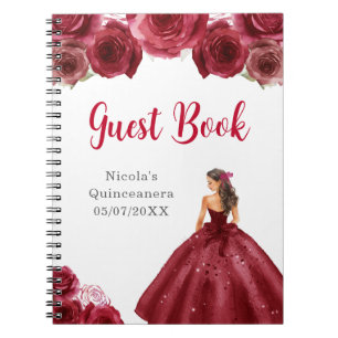 Princess in Red Dress Quinceanera Gästebuch Notizblock