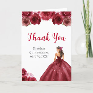 Princess in Red Dress Quinceanera Vielen Dank Dankeskarte