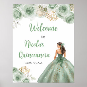 Princess in Sage Green Dress Quinceanera Willkomme Poster