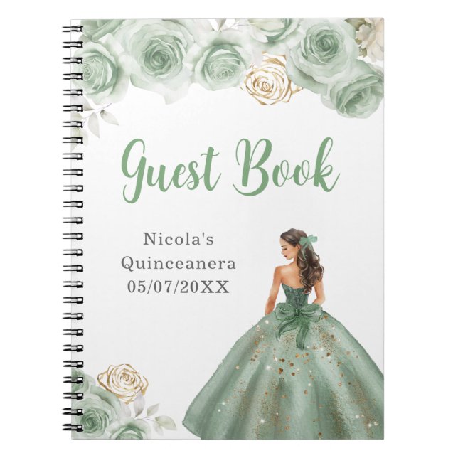 Princess in Sage Green Quinceanera Gästebuch Notizblock (Vorderseite)