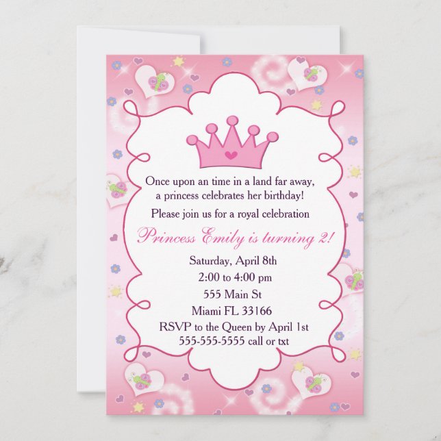 Princess Invitation Girl Geburtstagsparty Crown Pi Einladung (Vorderseite)