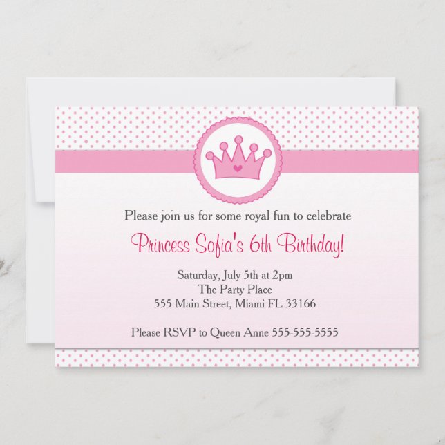 Princess Invitation Girl Geburtstagsparty Pink Cro Einladung (Vorderseite)