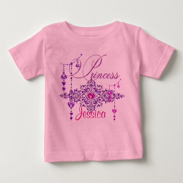 Princess Jewels Custom Pink Kleinkind Ruffle T-Shi Baby T-shirt (Vorderseite)