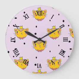 Princess Kitty Cat auf lila Große Wanduhr