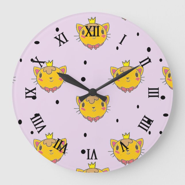 Princess Kitty Cat auf lila Große Wanduhr (Vorderseite)