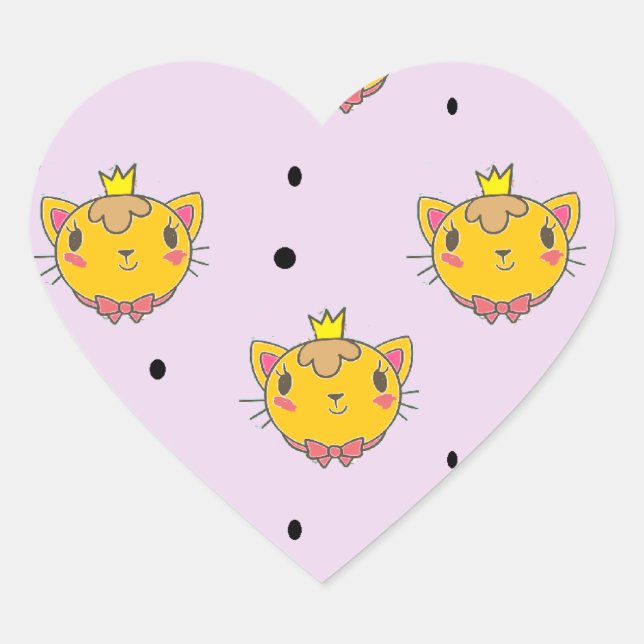 Princess Kitty Cat auf lila Herz-Aufkleber (Vorderseite)
