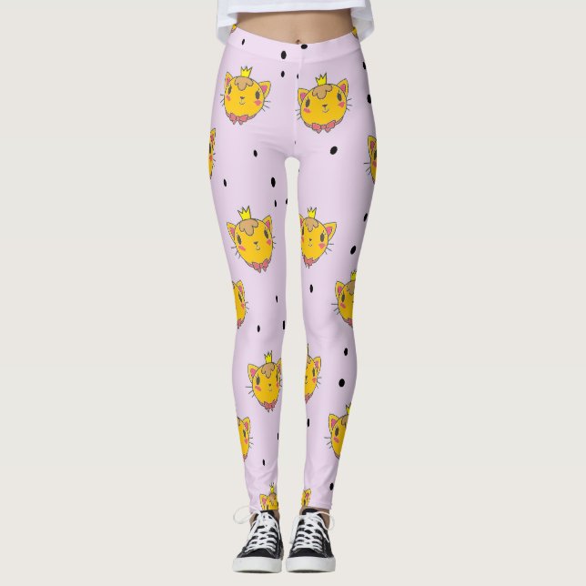 Princess Kitty Cat auf lila Leggings (Vorderseite)