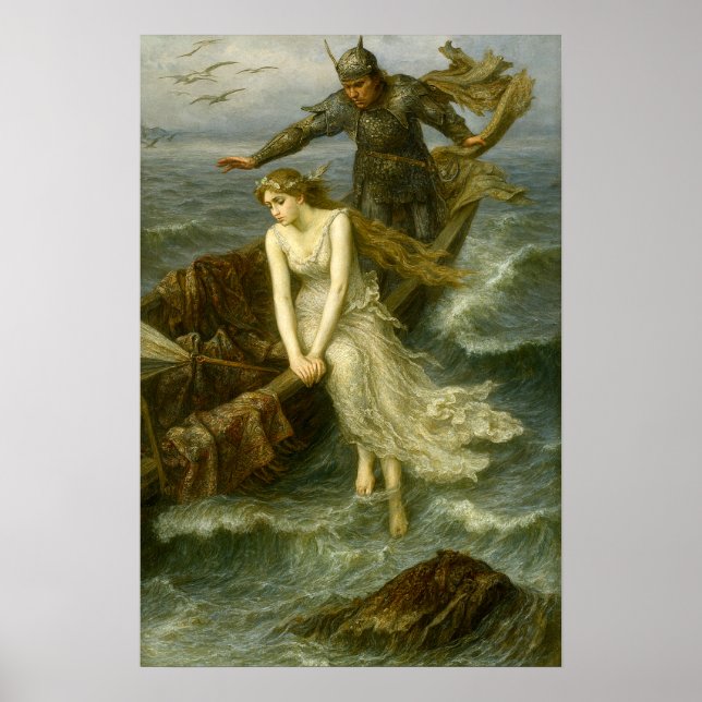 Princess & Knight At Sea Medieval Fantasy Art Poster (Vorne)