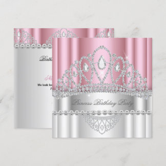 Princess Light Pink White Diamond Tiara Birthday Einladung