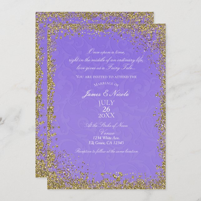 Princess Lila Damask Storybook Elegante Hochzeit Einladung (Vorne/Hinten)