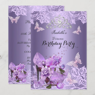 Princess Lila Lilac High Heel Rose Geburtstag 3 Einladung