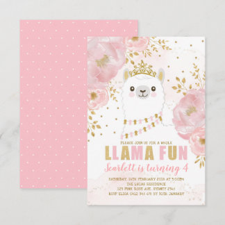 Princess Llama Birthday / Pink Gold Fiesta Party Einladung