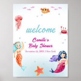 Princess Mermaid Ocean Coral Baby Dusche Willkomme Poster