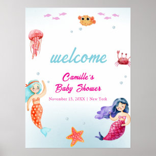 Princess Mermaid Ocean Coral Baby Dusche Willkomme Poster