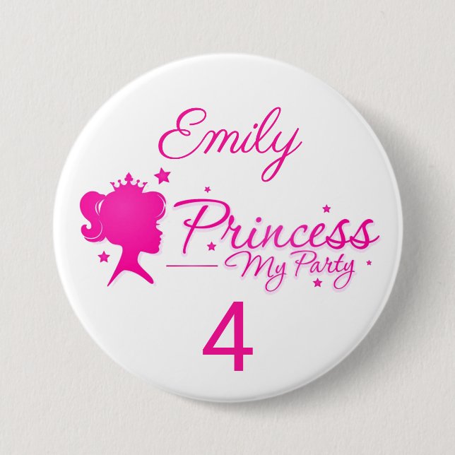Princess My Party Personalialize Name Age Birthday Button (Vorderseite)
