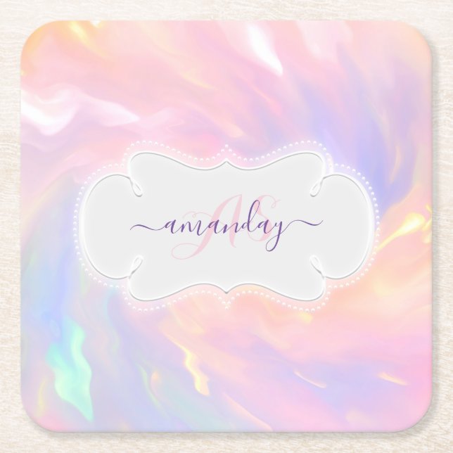 Princess Name Monogram Unicorn Quinceañera Pink Rechteckiger Pappuntersetzer (Vorderseite)