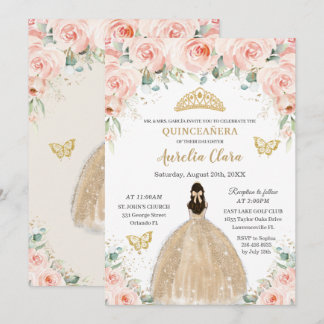 Princess of Quinceañera Blush Floral Champagne Einladung