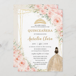 Princess of Quinceañera Blush Floral Champagne Einladung