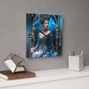 Princess of the Blue Rose AI Art von Xzendor7 Quadratische Wanduhr