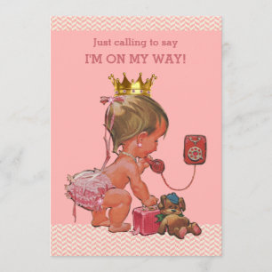 Princess on Phone Baby Dusche Chevrons Pink Einladung