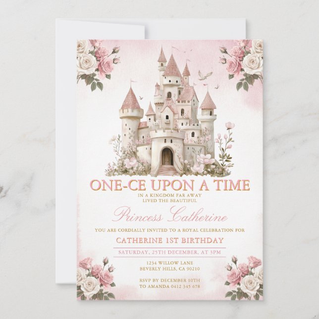 Princess ONE-CE Upon a time 1st birthday Castle Einladung (Vorderseite)