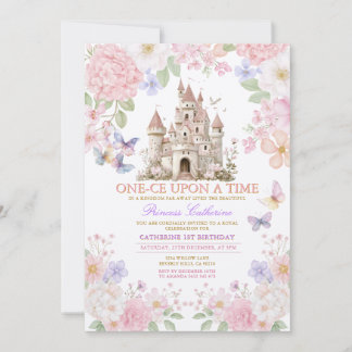 Princess ONE-CE Upon a time birthday Castle Floral Einladung