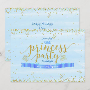 Princess Party Blue & Gold Einladungen zum Geburts