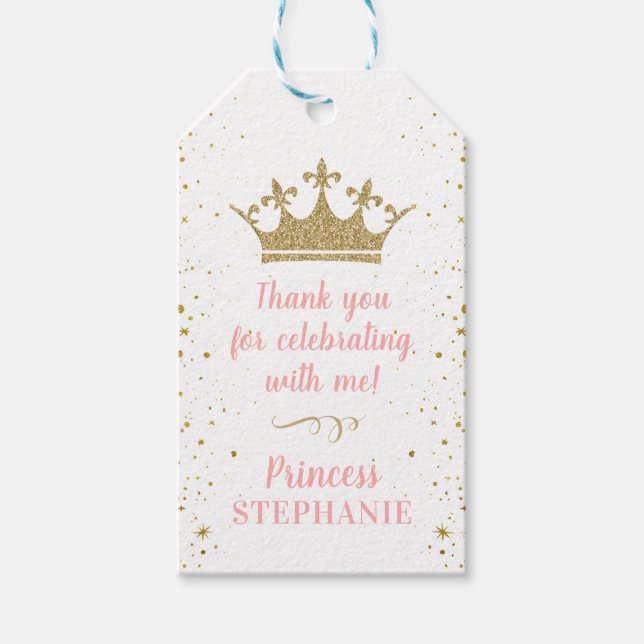 Princess Party Crown Pink Gold Vielen Dank Geschenkanhänger (Vorderseite)