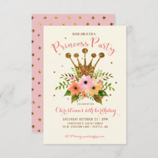 Princess Party Glitzer Blumenkrone Einladung