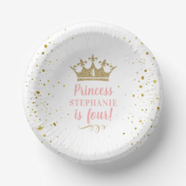 Princess Party Gold Crown Confetti Pink Paper Bowl Pappteller