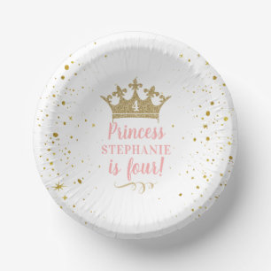 Princess Party Gold Crown Confetti Pink Paper Bowl Pappteller