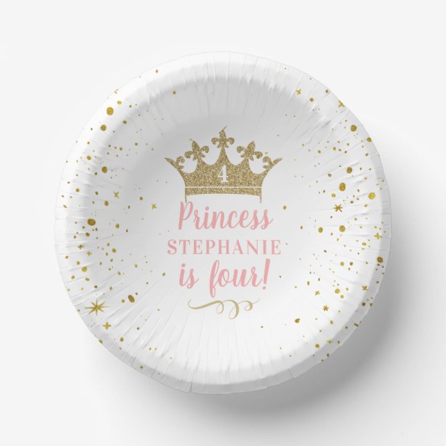 Princess Party Gold Crown Confetti Pink Paper Bowl Pappteller (Vorderseite)