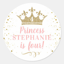 Princess Party Gold Crown Personalisiert Gefallen Runder Aufkleber