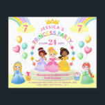 Princess Party Kid Birthday Einladung<br><div class="desc">Eine Prinzessin Thema Kinder Geburtstagsfeier Einladung. Auf weißem Hintergrund werden Prinzessinnen in blauen, lila, rosa, gelben und grünen Kleider um ein Podium herum mit Blume, Ballons, Kuchen und Geschenken gesehen. Im Typografentext wird das Party "Prinzessin des Kindes" mit einer dekorativen Krone überschrieben. Das Alter des Kindes ist auf zwei Wolken...</div>