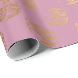 Princess Pastel Pink Rose Gold Dragon Fenix Geschenkpapier