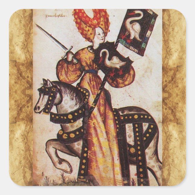 PRINCESS PENTHESILEA ALS MITTELALTERLICHE KNIGHT H QUADRATISCHER AUFKLEBER (Vorderseite)