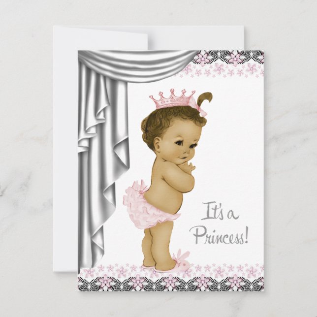 Princess Pink and Gray Baby Girl Dusche Einladung (Vorderseite)