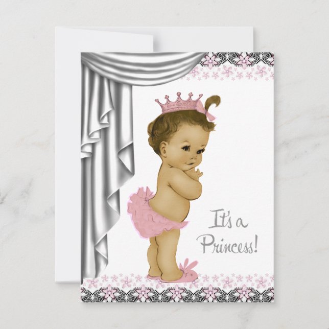 Princess Pink and Gray Baby Girl Dusche Einladung (Vorderseite)
