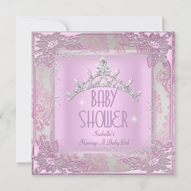Princess Pink Baby Shower Girl Baby Tiara Damask Einladung